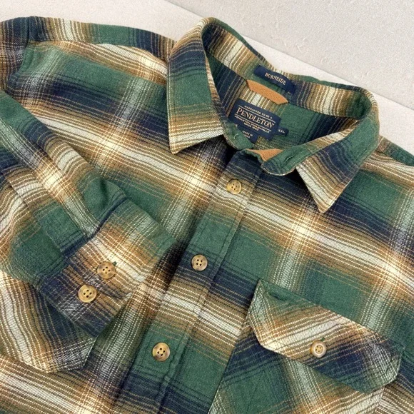Pendleton Burnside Mens XXL Green Plaid Flannel Button Down Shirt 100% Cotton - Picture 2 of 11